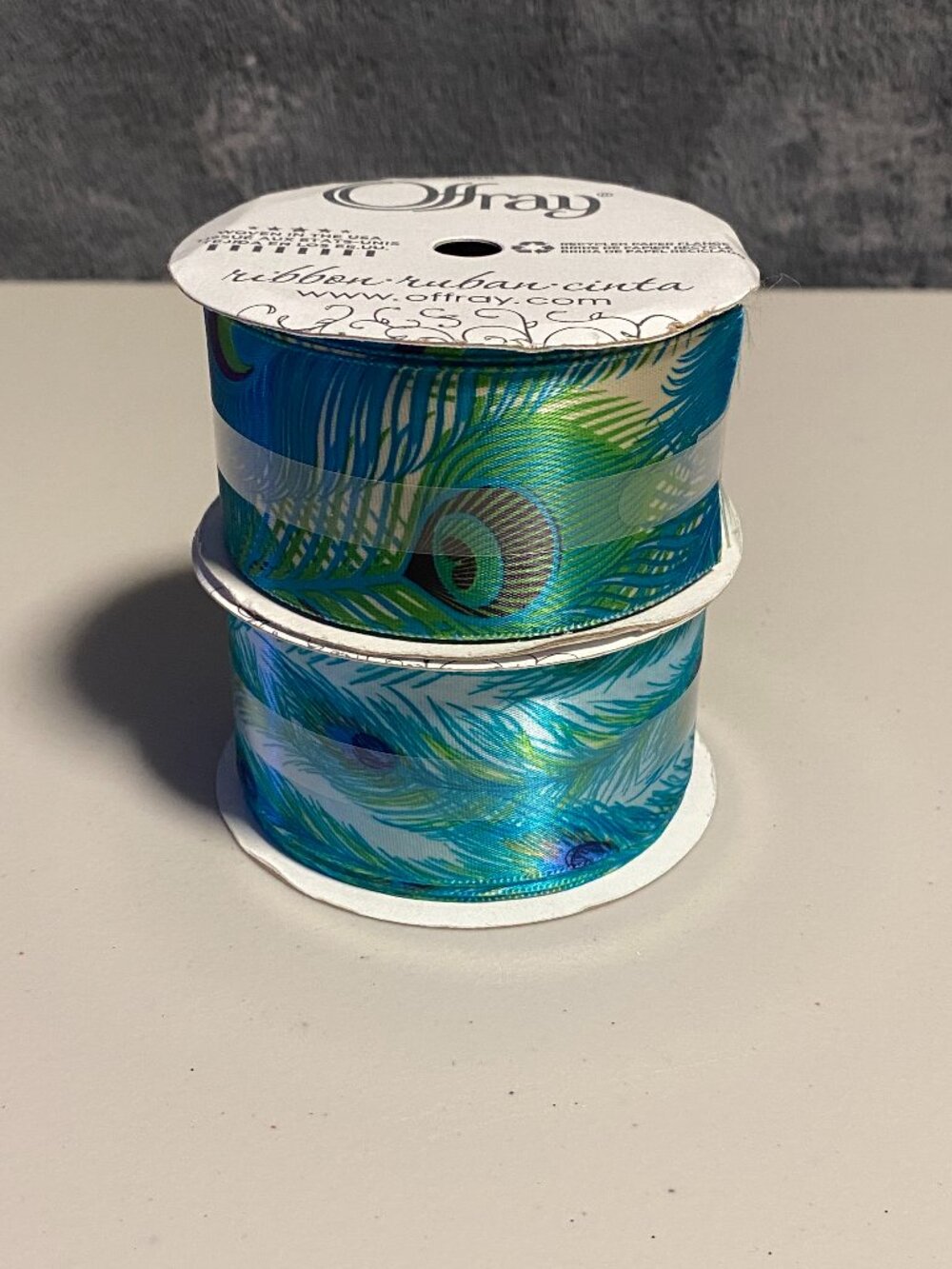 Set of 2 NWT Offray Peacock Patterned Ribbon Spools